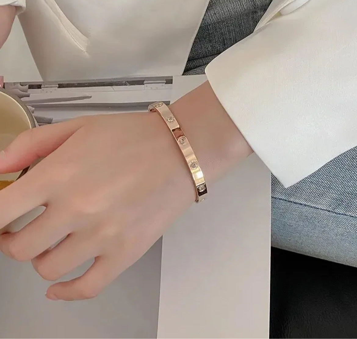 Cartier Style Bangle Bracelet – Diamond Stone | For Girls & Women